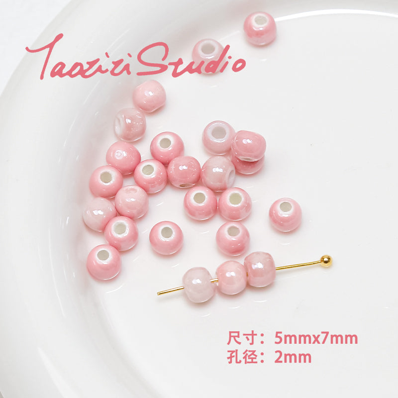 Cuentas de brocheta de cubo de tulipanes de cerámica rosa de 30 piezas al por mayor